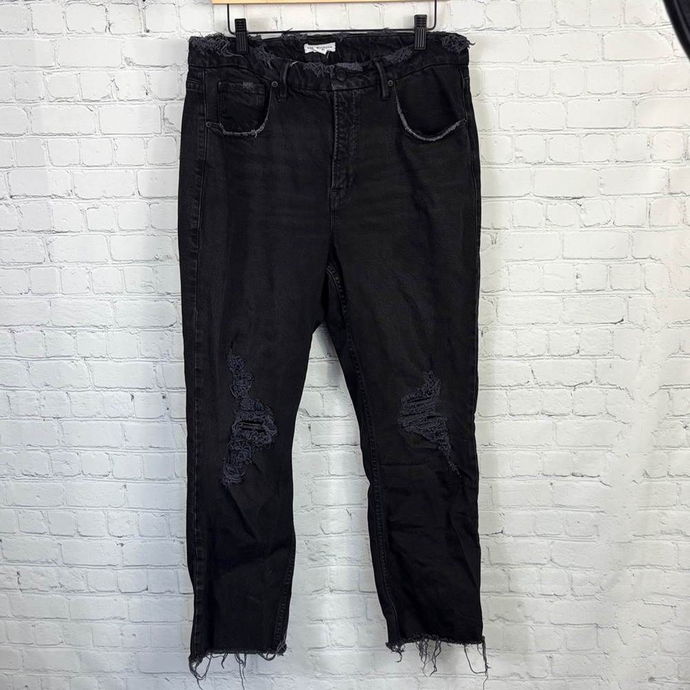 GOOD AMERICAN Distressed Frayed Waist Leg Black Jeans size 12/31